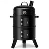3-in-1 Portable Round Charcoal Smoker BBQ Grill Built-in Thermometer