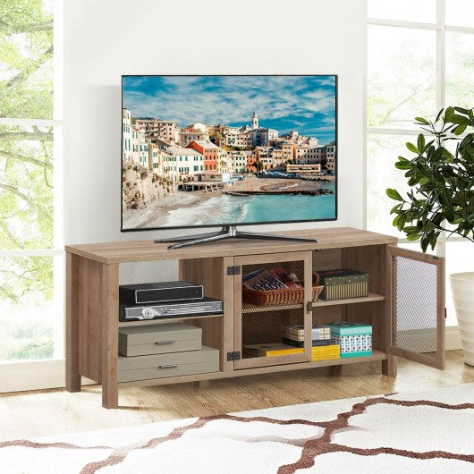 Wooden TV Stand with 2 Metal Mesh Doors -Natural