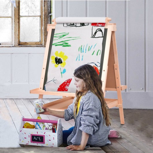 All in One Kid's Double Side Wooden Art Easel with Paper Roll