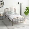 Twin Size Metal Bed Frame with Headboard & Footboard-Brown