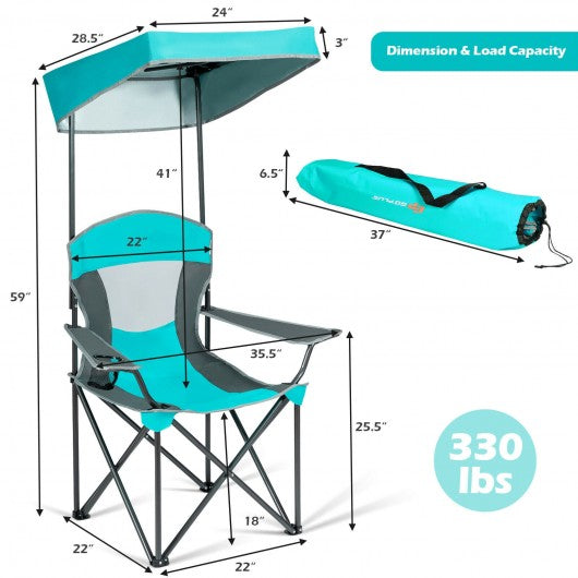 Portable Folding Camping Canopy Chair with Cup Holder Cooler -Turquoise