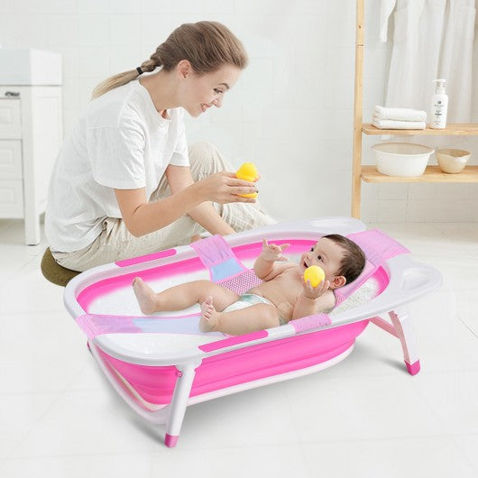 Baby Folding Collapsible Portable Bathtub w/ Block-Pink