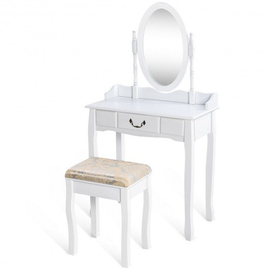 White Vanity Makeup Dressing Table with Rotating Mirror