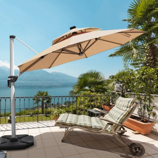 12ft 360° Rotation Aluminum Solar LED Patio Cantilever Umbrella