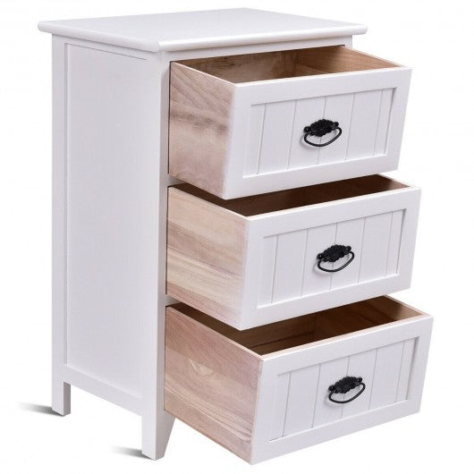3 Drawers End Storage Wood Side Nightstand