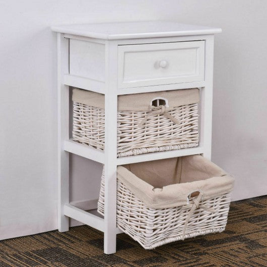 3 Tier Set of 2 Wood Nightstand with 1 & 2 Drawer