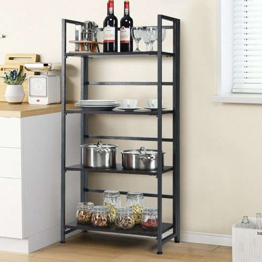 4-Tier Folding Bookshelf Foldable Portable Metal Storage