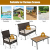 4Pcs Patio Rattan Outdoor Conversation Set with Cushions