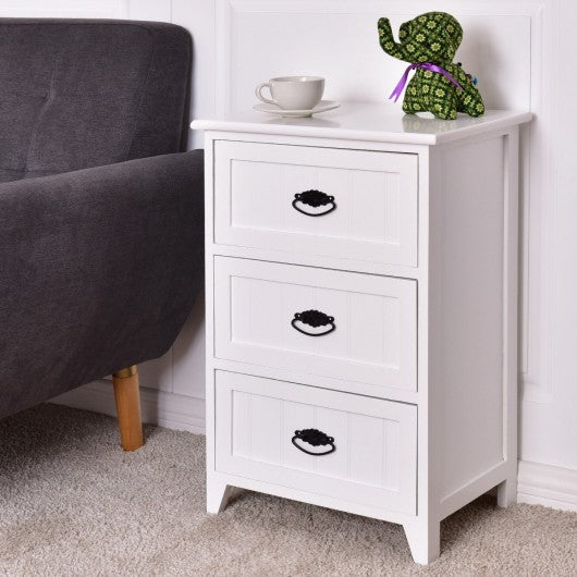3 Drawers End Storage Wood Side Nightstand-White