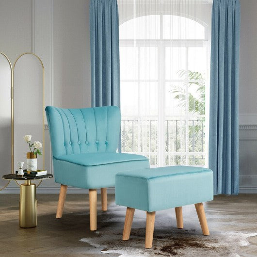 Leisure Chair and Ottoman Thick Padded Tufted Sofa Set-Green