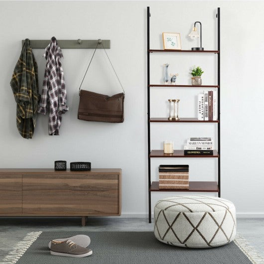 5-Tier Metal Frame Ladder Shelf -Brown