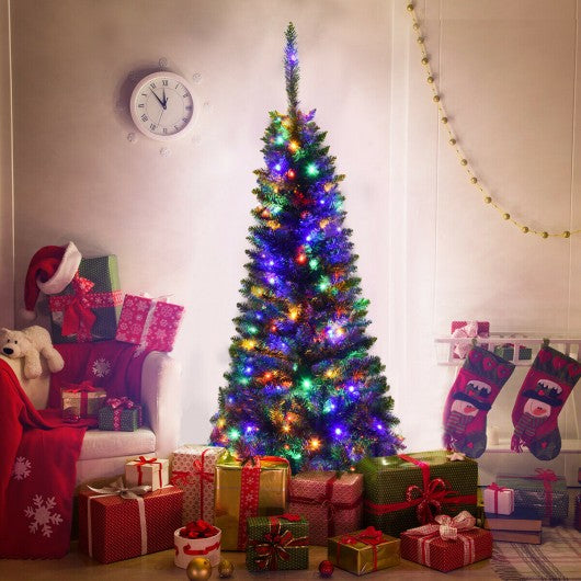 4.5 ft Pre-Lit Hinged Artificial Fir Pencil Christmas Tree-Multicolor