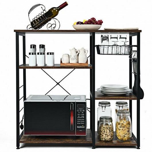 Industrial Kitchen Baker's Rack Microwave Shelf with 6 Hooks