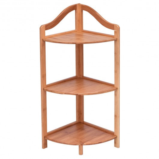 3 Tiers Free Standing Bamboo Corner Shelving Rack