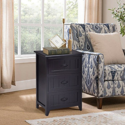 3 Drawers End Storage Wood Side Nightstand