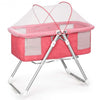 2 in 1 Foldable Crib with Detachable & Thicken Mattress-Pink