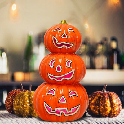 3-Tier Color-Changing Lighted Ceramic Pumpkin Lantern