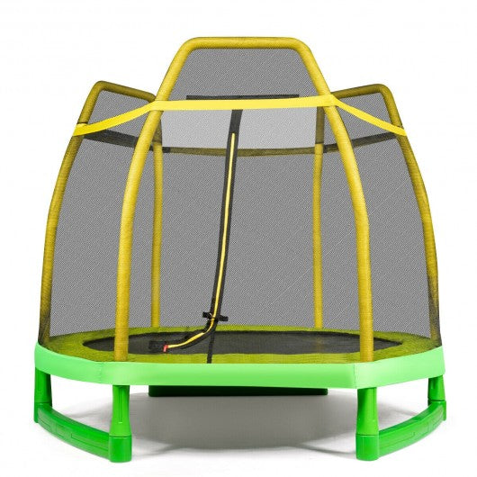 7FT Kids Trampoline W/ Safety Enclosure Net-Yellow