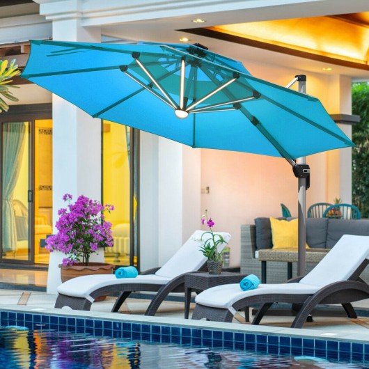 12ft 360° Rotation Aluminum Solar LED Patio Cantilever Umbrella