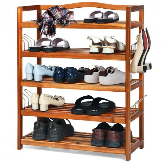 5-Tier Wood Shoe Rack Freestanding Shoe Storage Organizer