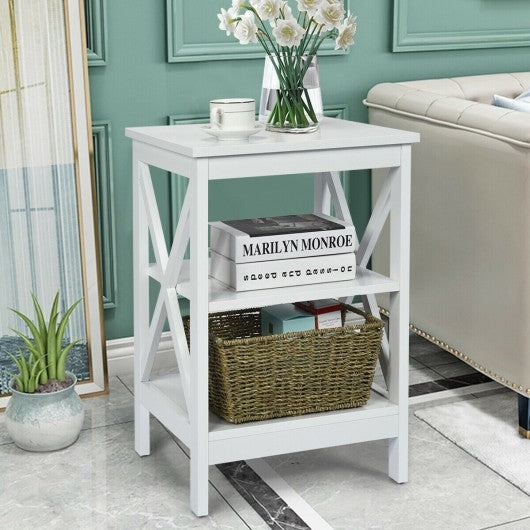 3-Tier Nightstand End Table with X Design Storage
