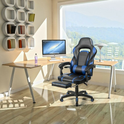 Massage Gaming Chair with Footrest & Lumbar Support-Blue