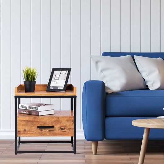 2-Tiers End Side Table with 1 Drawer