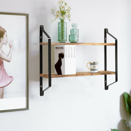 Wooden Wall-Mounted 2-Tier Floating Shelves