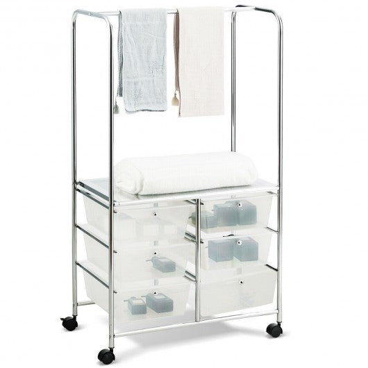 6 Drawer Rolling Storage Cart with Hanging Bar