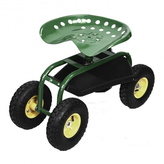 Red/Green Garden Cart Rolling Work Seat With Heavy Duty Tool Tray Gardening Planting