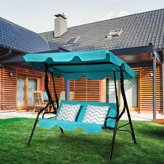 3 Seats Patio Canopy Cushioned Steel Frame Swing Glider Hammock