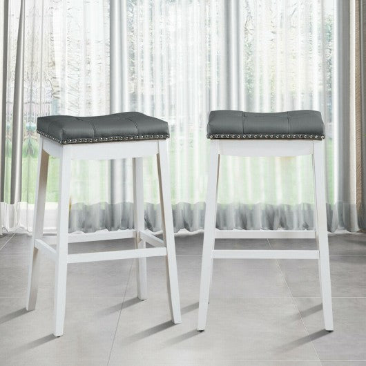 29€�Set of 2 Nailhead Saddle Bar Stools