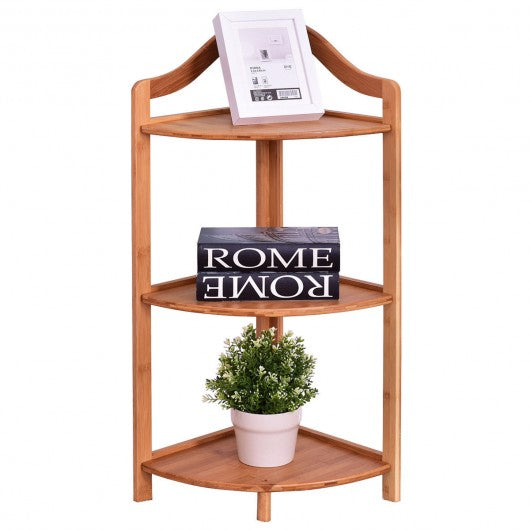 3 Tiers Free Standing Bamboo Corner Shelving Rack