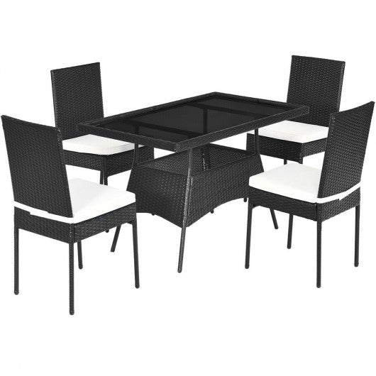 5 PCS Patio Rattan Dining Set with Glass Top