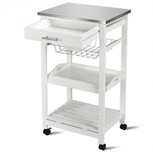 Rolling Kitchen Trolley Storage Basket And Drawers Cart