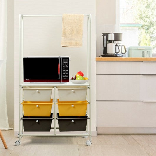 6 Drawer Rolling Storage Cart with Hanging Bar