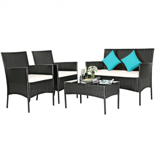 4PCS Patio Rattan Cushioned Sofa Furniture Set