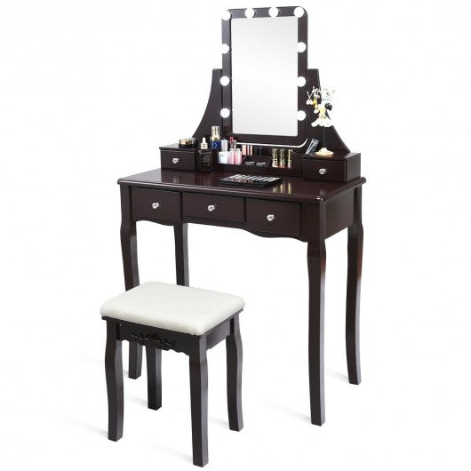 Dimmable Bulbs Touch Switch Vanity Dressing Table Set with Removable Box