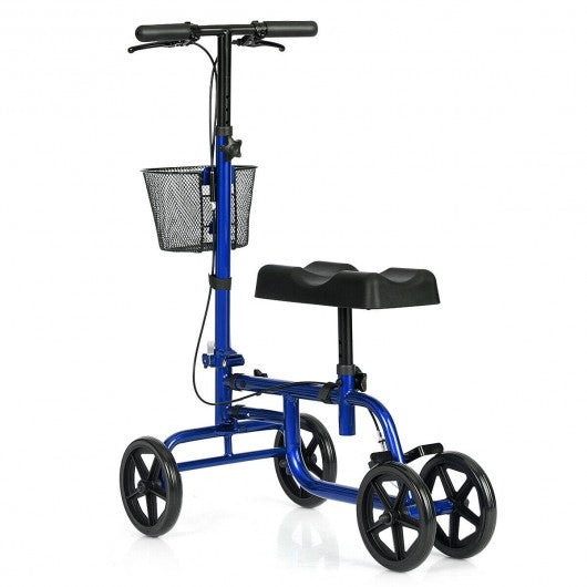 Foldable Knee Walker W/ Basket and Dual Brakes-Blue