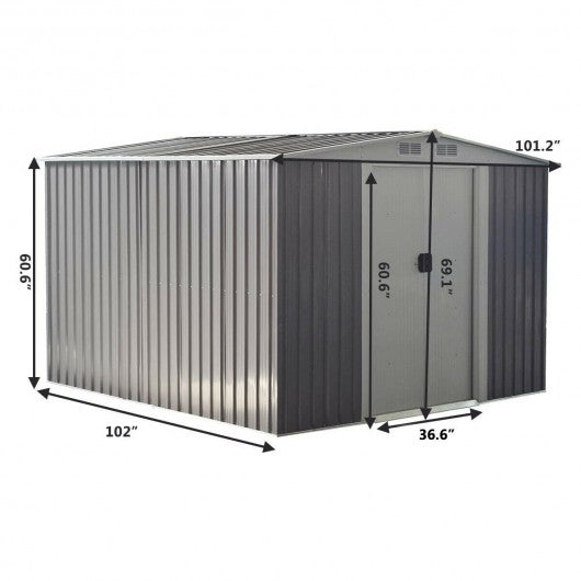8x8 ft Outdoor Garden Galvanized Steel Storage Shed with Sliding Door