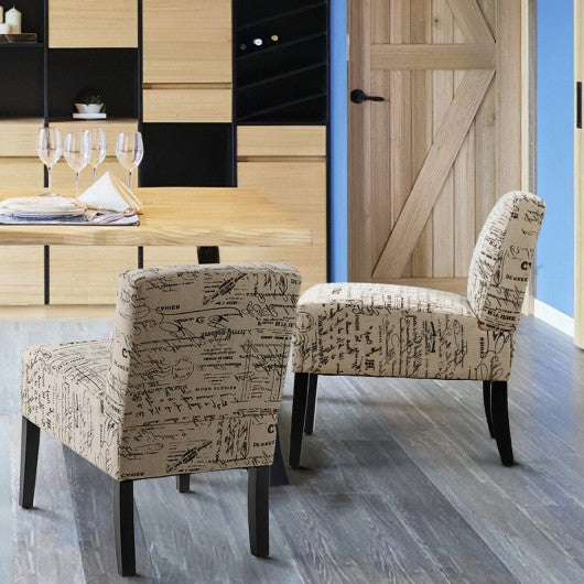 Armless Letter Print Fabric Chair with Solid Wood Legs