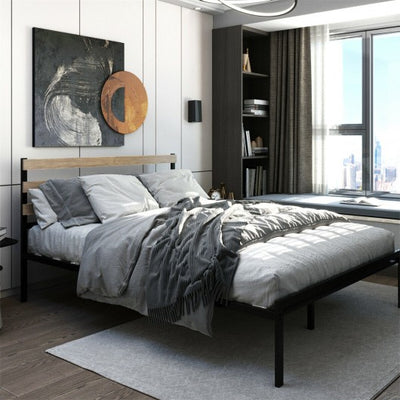 Queen Size Metal Bed Frame Foundation with Headboard