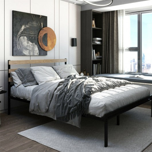 Queen Size Metal Bed Frame Foundation with Headboard