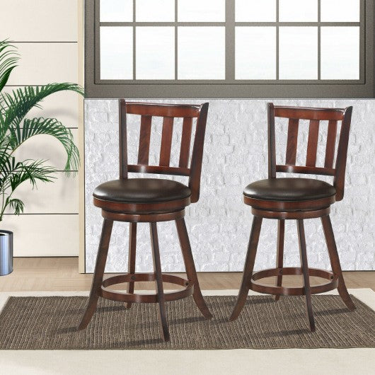 Set of 2 Wood Swivel Counter Height Dining Pub Bar Stools with PVC Cushioned Seat-25