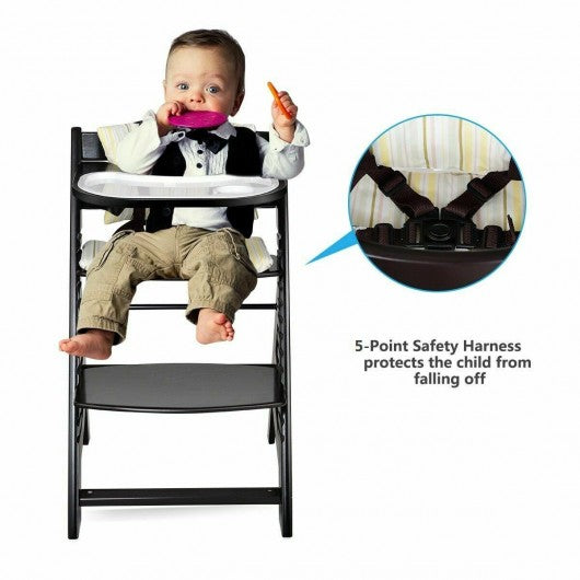 Adjustable Height Wooden Baby High Chair with Removeable Tray