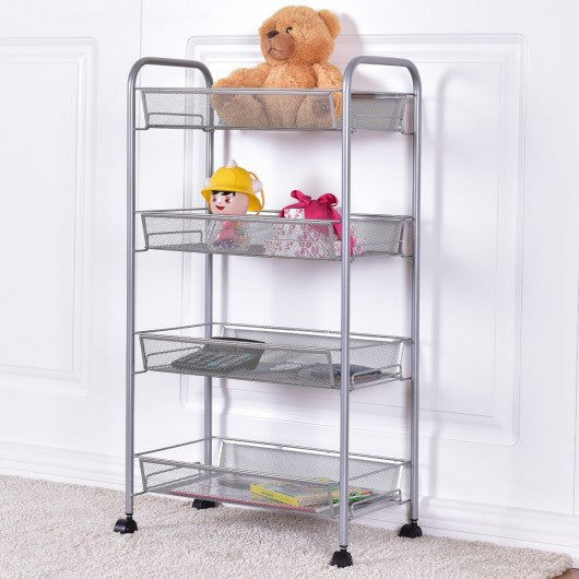 Black/Gray 4 Tier Storage Rack Trolley Cart