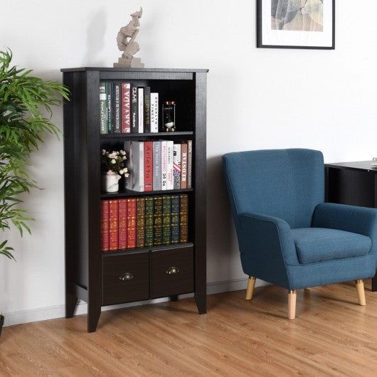 3 Shelf Adjustable Antique Organizer Bookcase with 2 Drawers