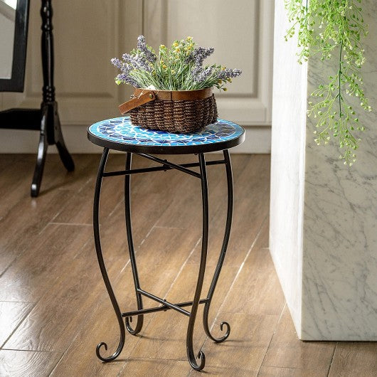 Outdoor Indoor Steel Accent Plant Stand Cobalt Table