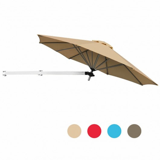 8 FT Wall-Mounted Telescopic Folding Tilt Aluminum Sun Shade Umbrella