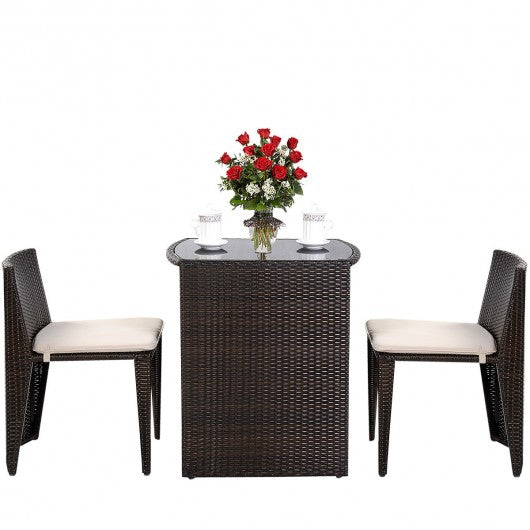 3 pcs Wicker Patio Cushioned Outdoor Chair and Table Set